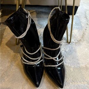 Azalea Wang Alessi Patent Heeled Boots with Silver Accents